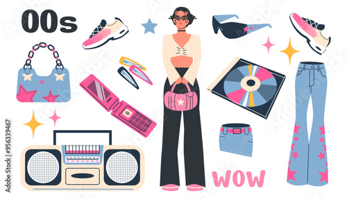 Y2K fashion and accessories vector illustration