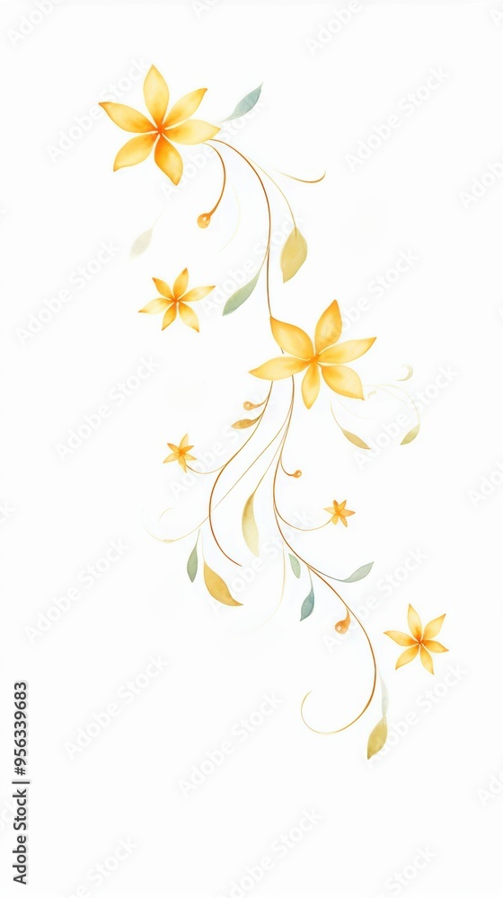 A beautiful illustration of yellow flowers with delicate leaves, perfect for enhancing design projects or adding a floral touch. A beautiful illustration of yellow flowers with delicate leaves, perfect for enhancing design projects or adding a floral touch.