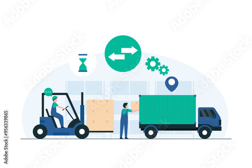 Distribution Center Team at Work, Logistics Professionals, Inventory Management. illustration