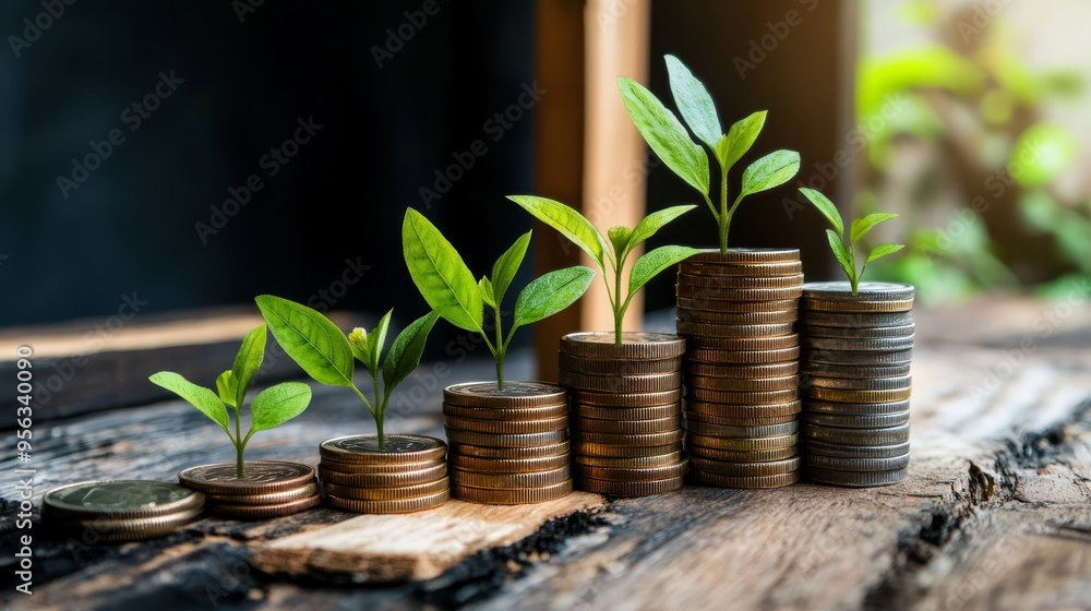Growing Money Coins and Plants on Wood Growing Money Coins and Plants on Wood