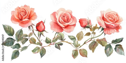 Watercolor roses on a white backdrop Isolated elements ideal for wedding designs printed materials and collage creation