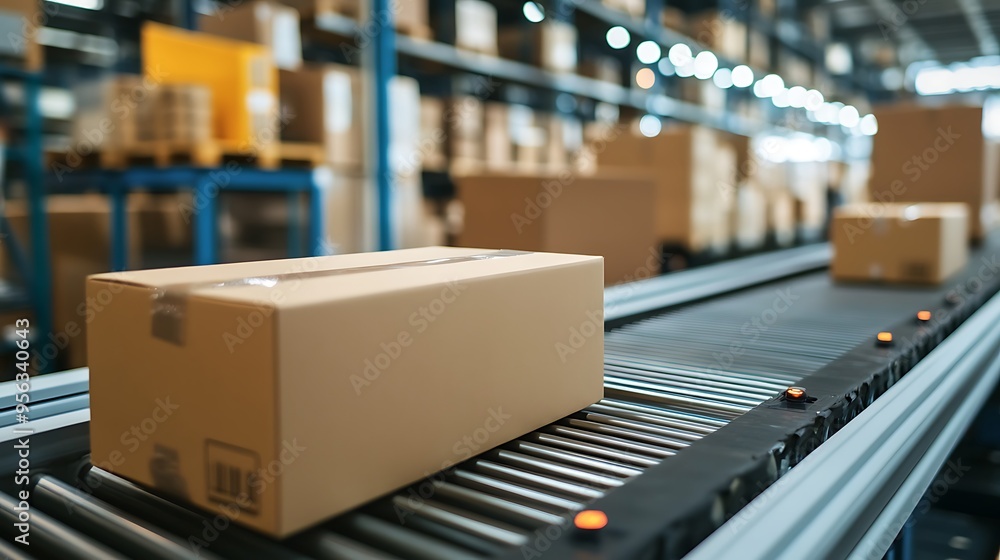 Box on a Conveyor Belt in a Warehouse - Photo Box on a Conveyor Belt in a Warehouse - Photo