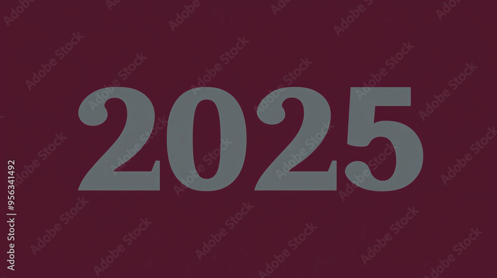 Minimalist 2025 numbers in grey on a dark red background, new year 2025 concept Minimalist 2025 numbers in grey on a dark red background, new year 2025 concept