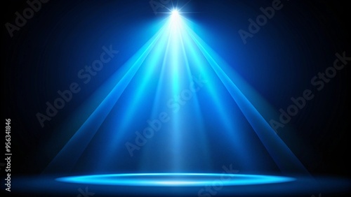 Abstract blue spotlight on a black background banner with empty space for text. 