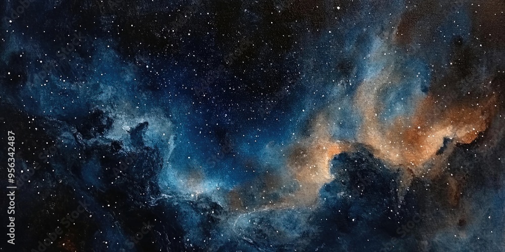 Obraz premium Close up oil painting detail of the Milky Way amidst a field of stars showcasing intricate celestial elements