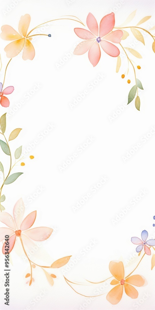 Fototapeta premium A lovely floral border design featuring soft pastel flowers and leaves, perfect for invitations, cards, or decorative purposes.