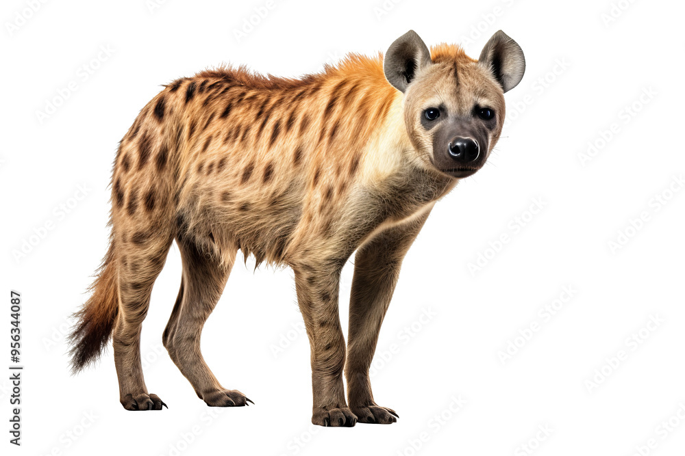 Fototapeta premium Hyaena animal in PNG format with transparent background for wildlife design projects and digital use.