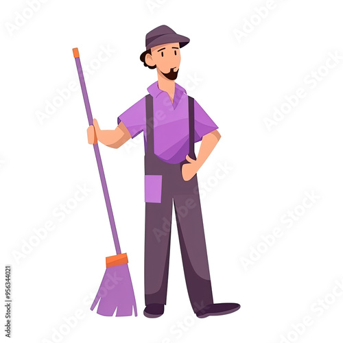 Obraz na płótnie An illustration of a street cleaner, holding a broom w salonie