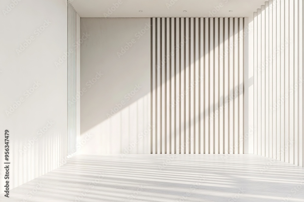 Fototapeta premium Minimalist white room with sunlight and shadows