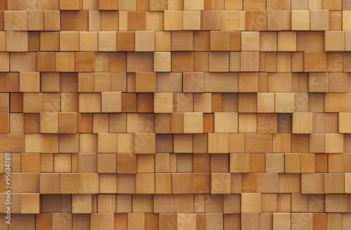 Wallpaper Mural An all-natural wooden background. Wooden blocks. Wall paneling texture. Wooden squares, tile wallpaper. 3D rendering. Torontodigital.ca