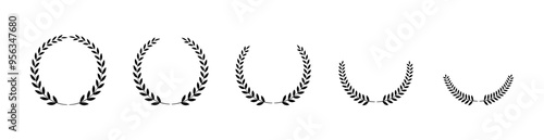 Laurel wreath Set, Black circular laurel olive branches greek wreath ,A winner award of olive leaves, stars of victory symbol, achievement heraldry symbol, vector illustration isolate on white