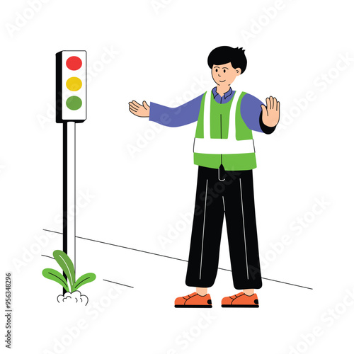 Well designed traffic police officer flat illustration, managing traffic