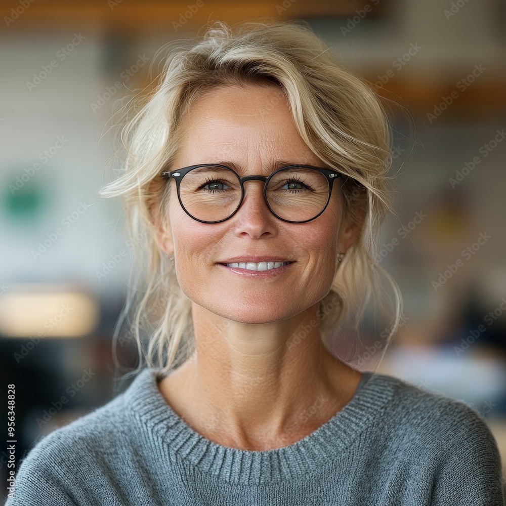 Warm Smile of a Cheerful Teacher in a Lively Classroom Warm Smile of a Cheerful Teacher in a Lively Classroom