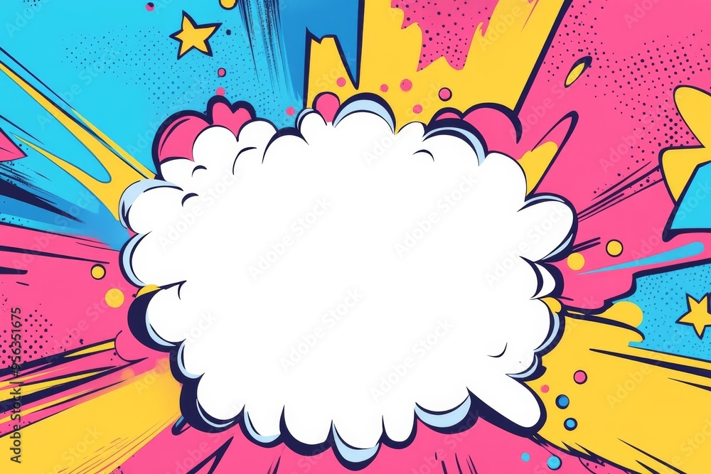 Abstract background with a colorful comic book-style explosion and white space in the center in a flat design illustration pop art style. Abstract background with a colorful comic book-style explosion and white space in the center in a flat design illustration pop art style.