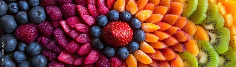 Vibrant Assortment of Fresh Fruits Arranged in a Colorful Pattern Vibrant Assortment of Fresh Fruits Arranged in a Colorful Pattern