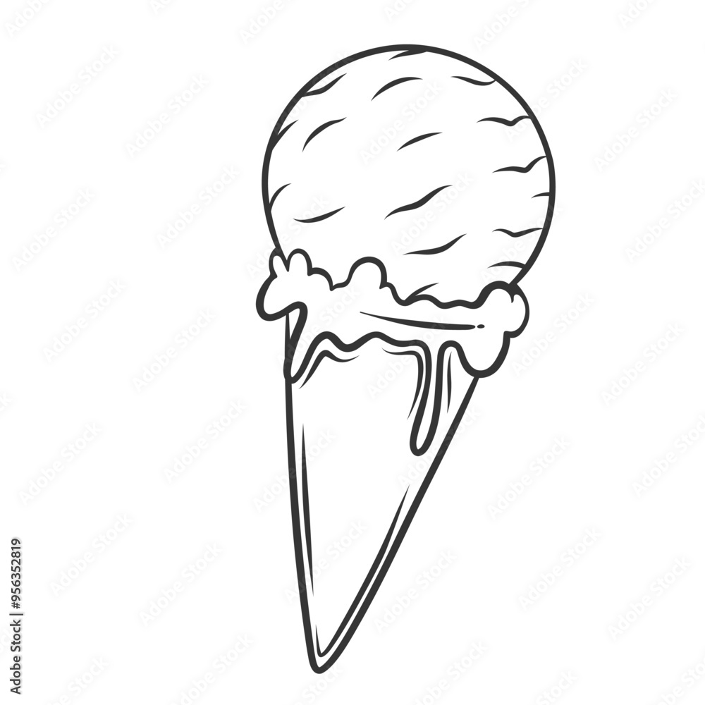 Ice cream scoop melting icon, doodle sundae in waffle cone. Funny retro sketch of gelato in wafer cornet, ball melts in drops. Summer food mascot, hand drawn ice cream icon vector illustration Ice cream scoop melting icon, doodle sundae in waffle cone. Funny retro sketch of gelato in wafer cornet, ball melts in drops. Summer food mascot, hand drawn ice cream icon vector illustration