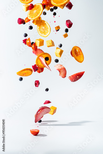 Bilde på lerret High speed photography of fruits and vegetables thrown into the air, Fruit Ninja