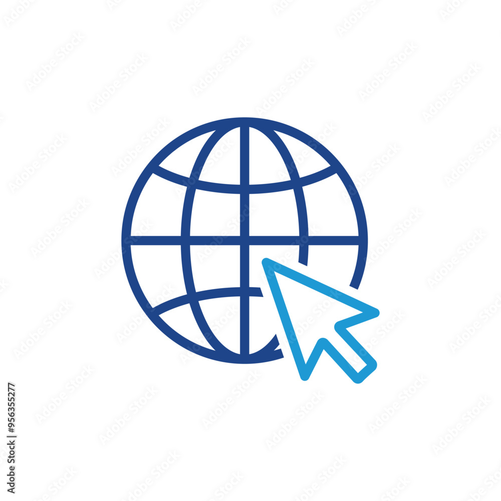 go to web icon, globe with cursor icon vector go to web icon, globe with cursor icon vector