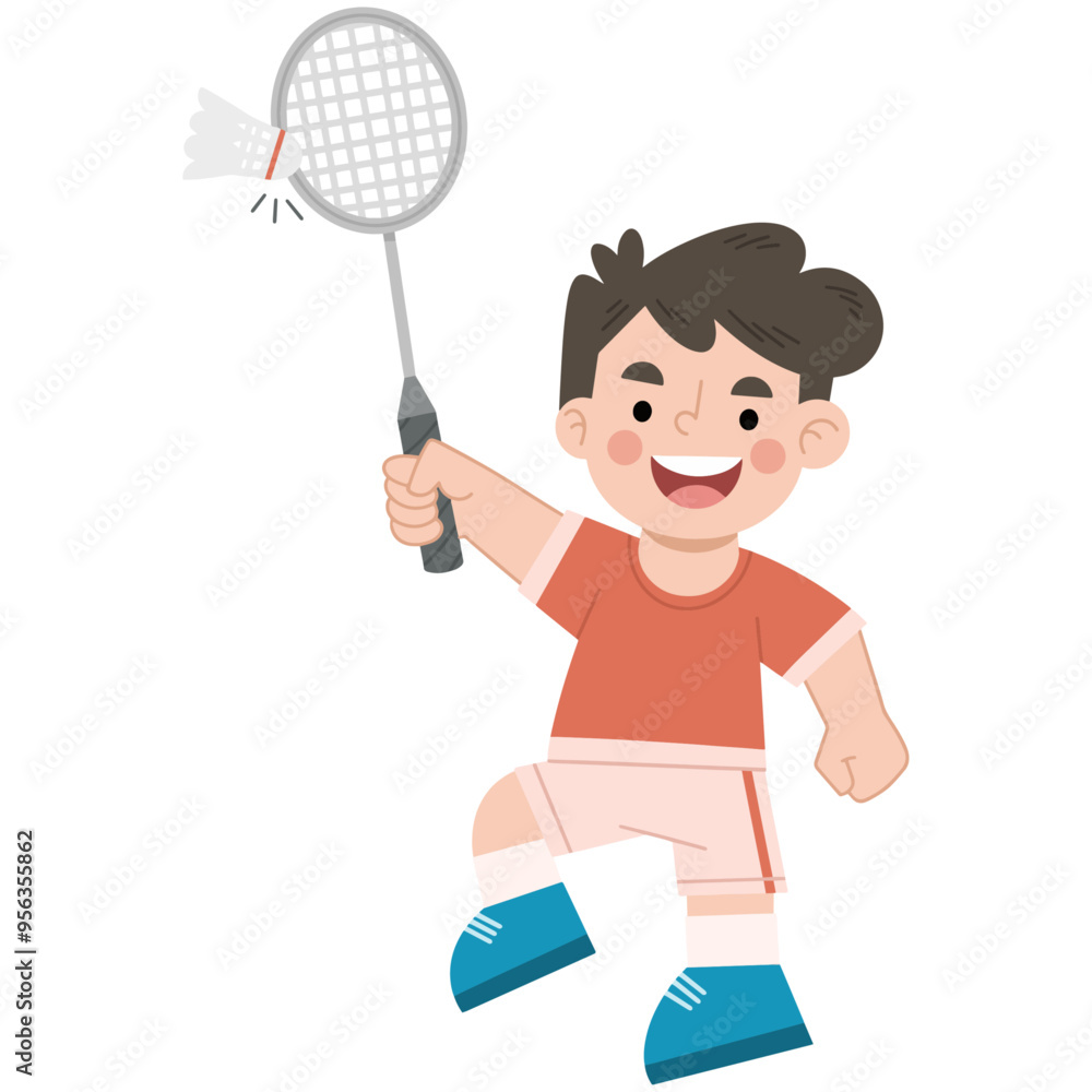 Vector illustration of a boy playing badminton Vector illustration of a boy playing badminton