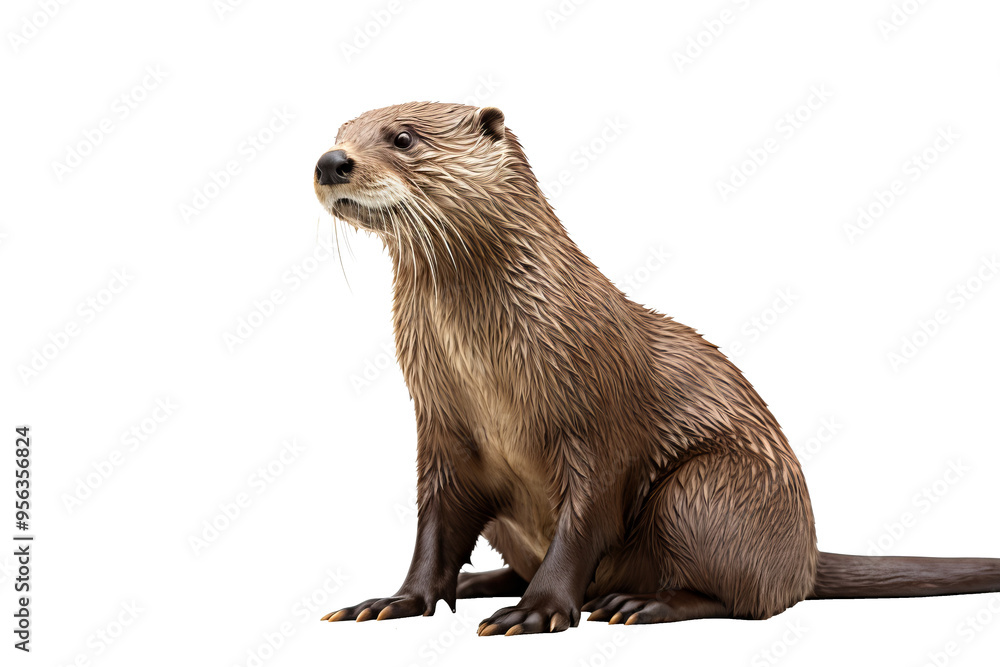 Playful otter standing on hind legs isolated on transparent background, ideal for wildlife and nature-themed digital art and design projects Playful otter standing on hind legs isolated on transparent background, ideal for wildlife and nature-themed digital art and design projects