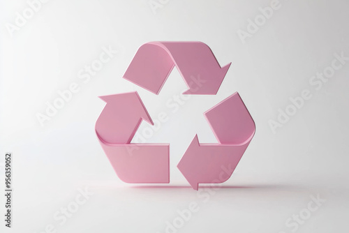 Pink recycle symbol, isolated, soft gradient background.