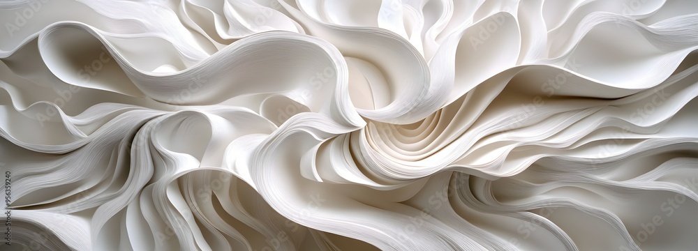 Fototapeta premium 31. Organic, flowing paper elements layered in a complex, three-dimensional pattern with intricate details