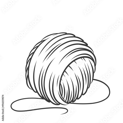 Yarn ball line icon. Hand drawn retro round skein of woolen thread to knit winter warm clothes with needles or hooks. Knitwear, handmade, knitting mascot, outline yarn clew icon vector illustration