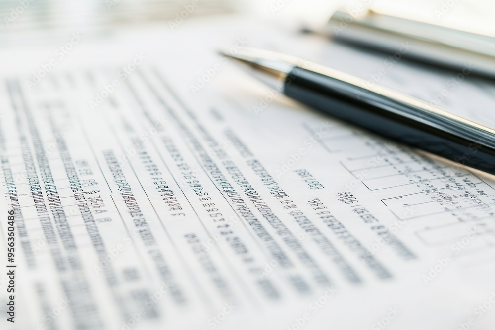 Close-up of a document with black pens, emphasizing the details of paperwork and organization in a professional setting.