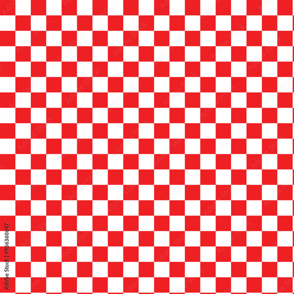 Fototapeta premium Traditional red and white Chess board Background ,checkered tablecloth pattern , checkered, traditional, red, white, pattern.