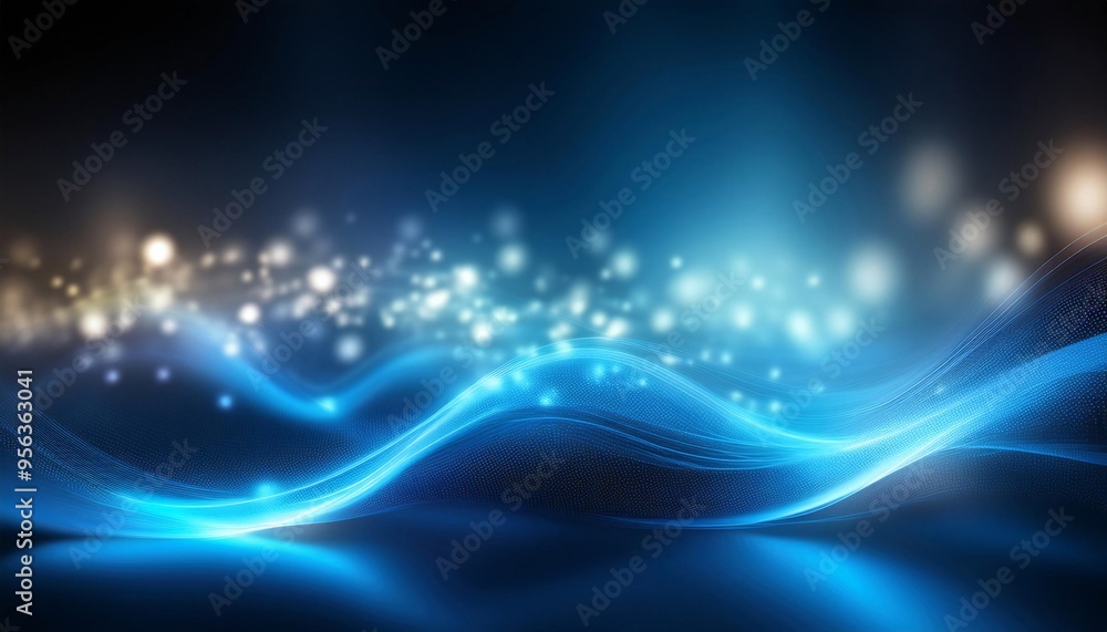 Fototapeta premium big neon wave background for design; shining blue abstract backdrop with festive bokeh