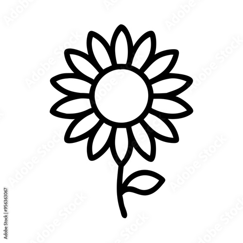 Icon of Sunflower in Minimalist Black and White Design, Floral and Nature Concept