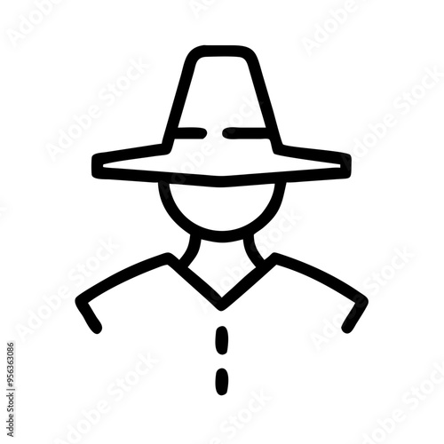 Icon of Farmer in Minimalist Black and White Design, Agriculture and Rural Life Concept