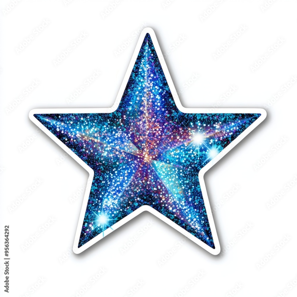 Sparkling Christmas Star Sticker with Whimsical Glitter Effects on White Background Sparkling Christmas Star Sticker with Whimsical Glitter Effects on White Background
