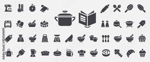 Cooking baking glyph icon set