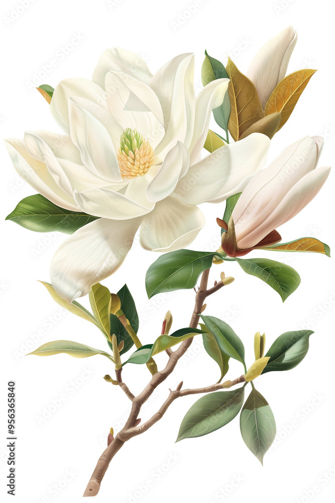 A illustration of vibrant Magnolia flowers with lush green leaves, perfect for floral themes and nature designs, watercolor art, PNG transparent background A illustration of vibrant Magnolia flowers with lush green leaves, perfect for floral themes and nature designs, watercolor art, PNG transparent background