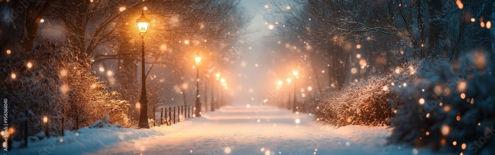 Magical Night Snowfall with Warm Streetlight Glow Magical Night Snowfall with Warm Streetlight Glow