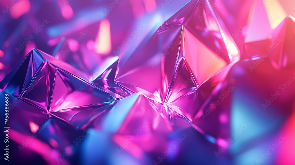 Vibrant geometric crystals reflecting light in a colorful setting Vibrant geometric crystals reflecting light in a colorful setting