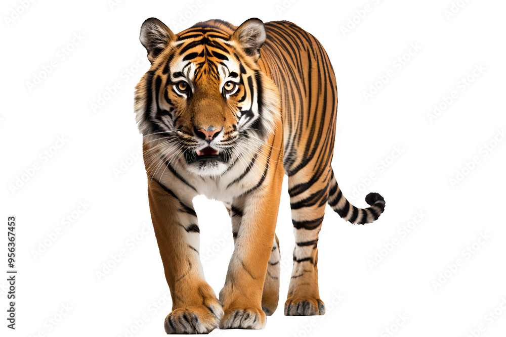 Obraz premium Majestic tiger isolated on transparent background, perfect for wildlife conservation, animal art projects, and bold graphic design concepts featuring the fierce beauty of big cats
