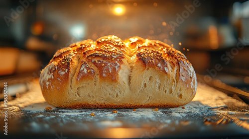 Bread Baking: A bread loaf baking in the oven with a beautifully risen crust and a golden-brown exterior.