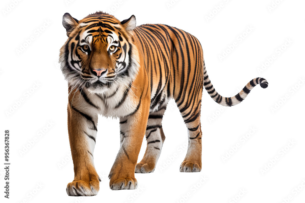 Obraz premium Majestic tiger isolated on transparent background, perfect for wildlife conservation, animal art projects, and bold graphic design concepts featuring the fierce beauty of big cats