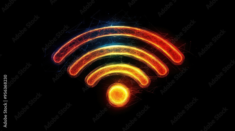 A Wi-Fi symbol with a glowing aura, representing the power and reach of wireless networks. A Wi-Fi symbol with a glowing aura, representing the power and reach of wireless networks.