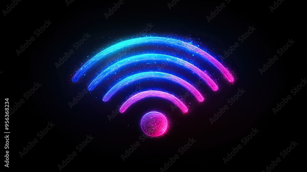 A Wi-Fi symbol with a glowing aura, representing the power and reach of wireless networks. A Wi-Fi symbol with a glowing aura, representing the power and reach of wireless networks.