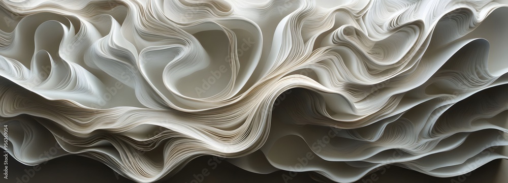 Obraz premium 4. Fluid, undulating forms of paper cuts layered to create a sense of movement and depth