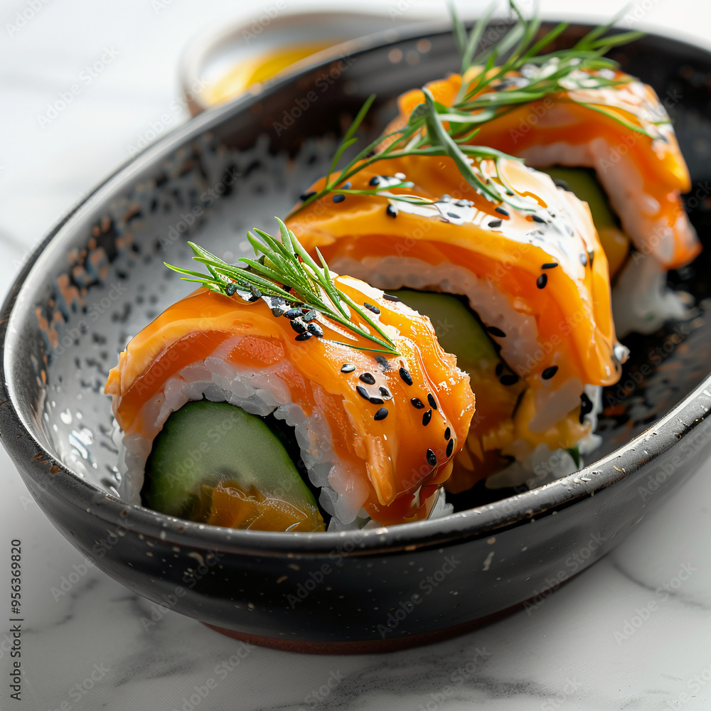 Contemporary Maki Roll on Elegant Black Plate Contemporary Maki Roll on Elegant Black Plate
