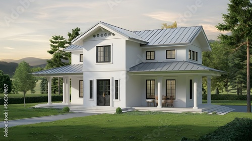 external 3d render of an american villa