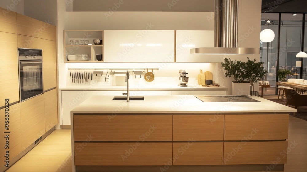 Modern Kitchen Design with Sleek Appliances and Warm Lighting Modern Kitchen Design with Sleek Appliances and Warm Lighting