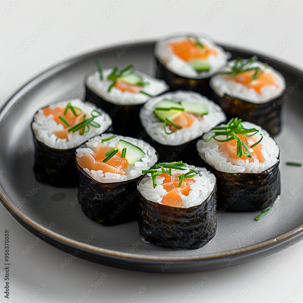 Contemporary Maki Roll on Elegant Black Plate Contemporary Maki Roll on Elegant Black Plate