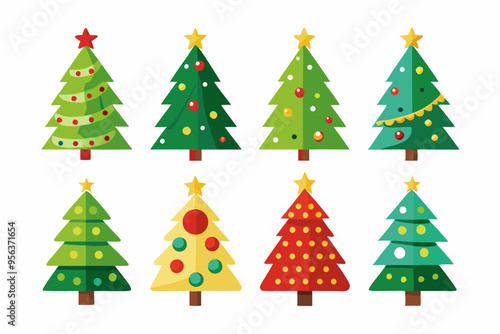 Christmas trees vector set isolated on white background, Colorful collection of Christmas New Year trees icon illustration