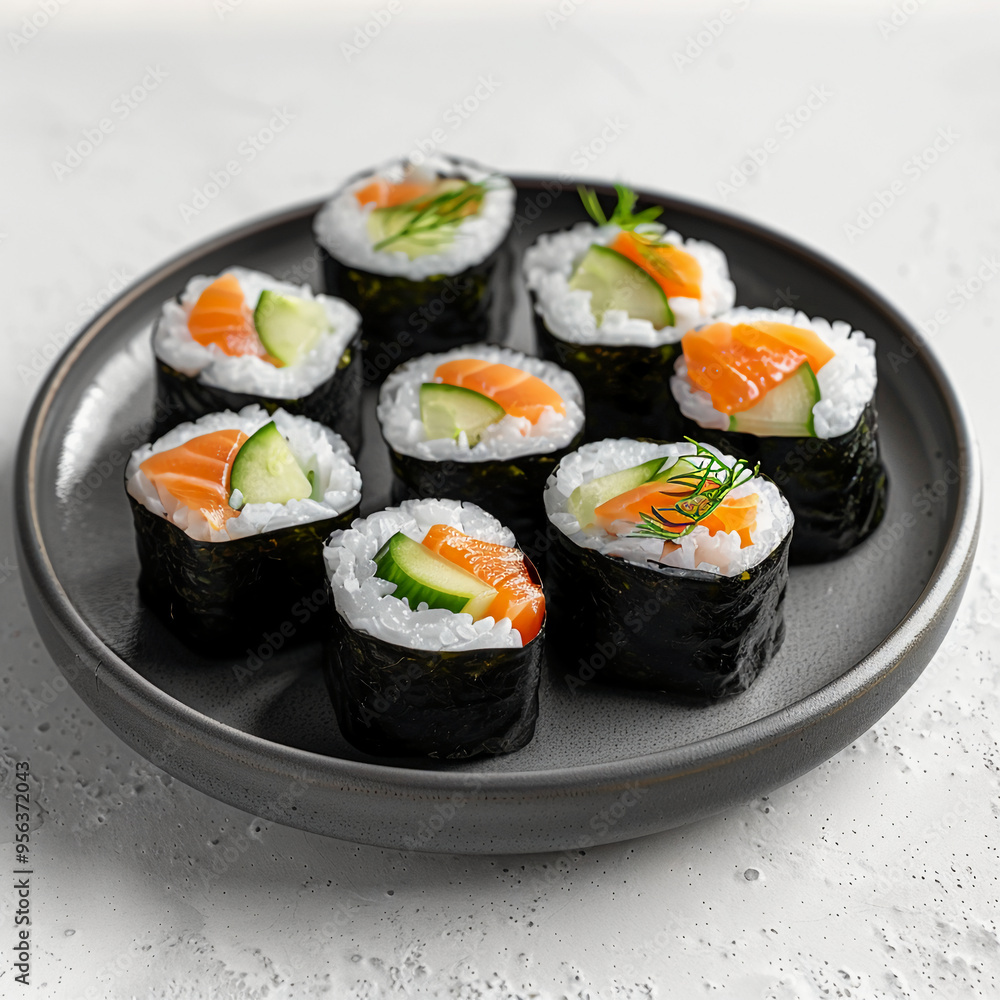 Contemporary Maki Roll on Elegant Black Plate Contemporary Maki Roll on Elegant Black Plate