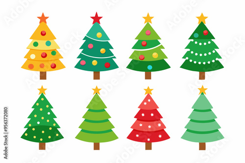 Christmas trees vector set isolated on white background, Colorful collection of Christmas New Year trees icon illustration